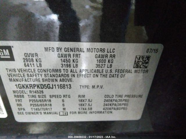 1GKKRPKD5GJ116813 GMC ACADIA SLE