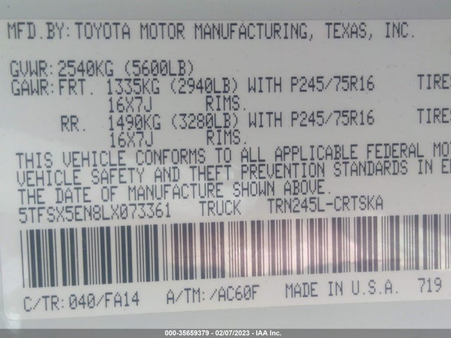 2020 Toyota Tacoma, VIN: 5TFSX5EN8LX073361