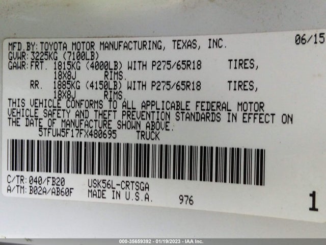 2015 Toyota Tundra, VIN: 5TFUW5F17FX480695