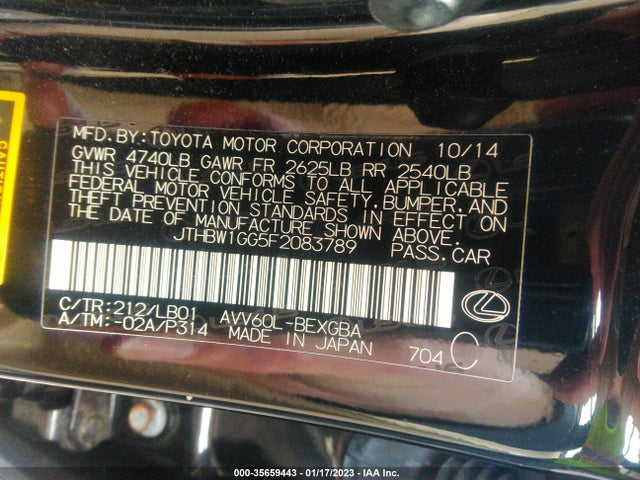 Lexus ES 300H 2015 JTHBW1GG5F2083789 Image 10