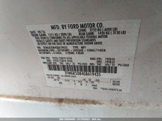 2016 Ford Flex, VIN: 2FMGK5D84GBA19435