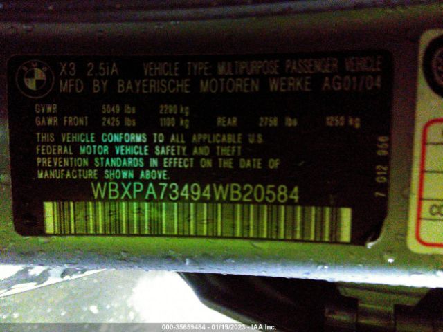 WBXPA73494WB20584 BMW X3 2.5I