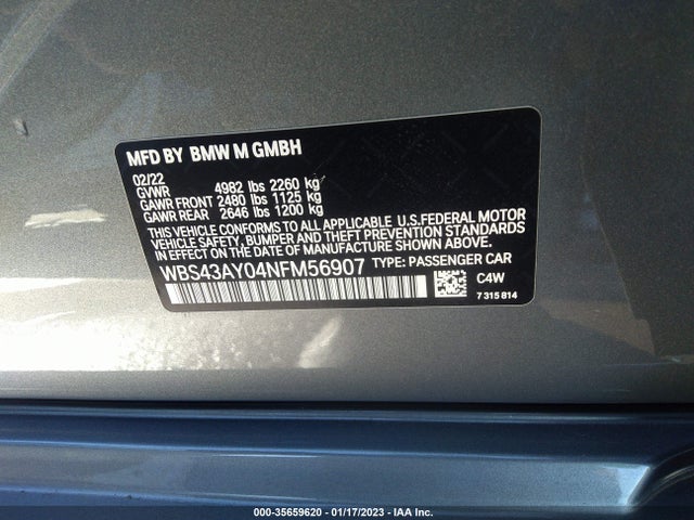 2022 BMW M3, VIN: WBS43AY04NFM56907