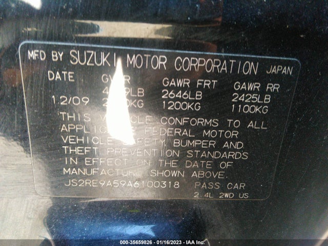 2010 SUZUKI KIZASHI GTS VIN: JS2RE9A59A6100318