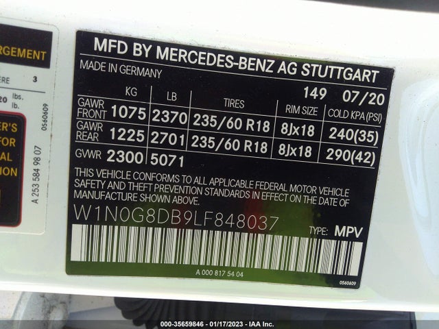 2020 Mercedes-Benz GLC-Class, VIN: W1N0G8DB9LF848037