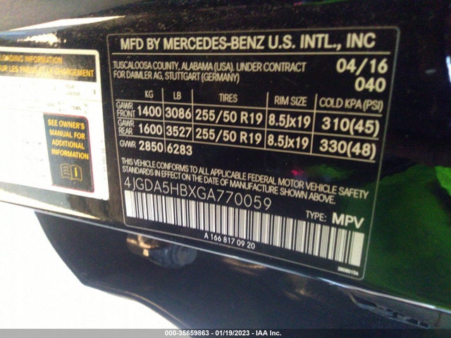 2016 Mercedes-Benz GLE-Class, VIN: 4JGDA5HBXGA770059