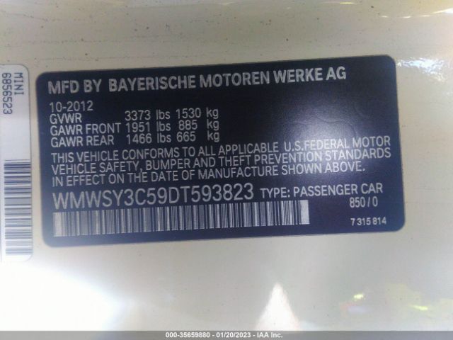 WMWSY3C59DT593823 Mini Cooper Roadster S