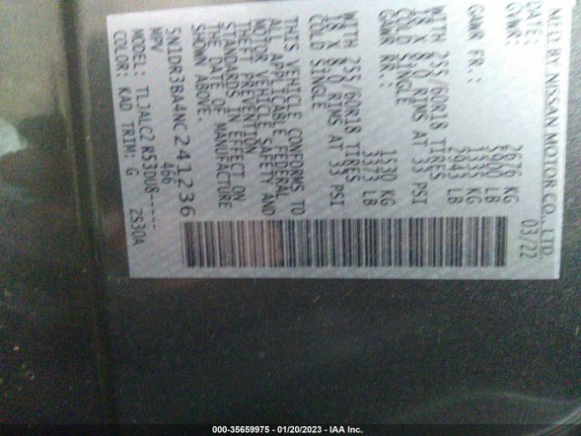 5N1DR3BA4NC241236 Nissan Pathfinder Sv