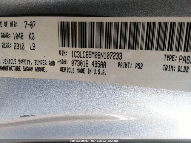 2008 CHRYSLER SEBRING LIMITED VIN: 1C3LC65M08N107233