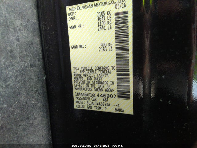 Nissan Maxima 2016 1N4AA6AP1GC446902 Image 10