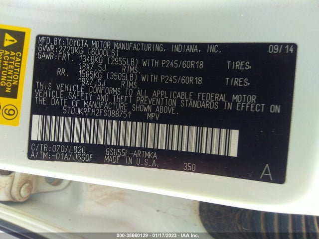 2015 Toyota Highlander, VIN: 5TDJKRFH2FS088751