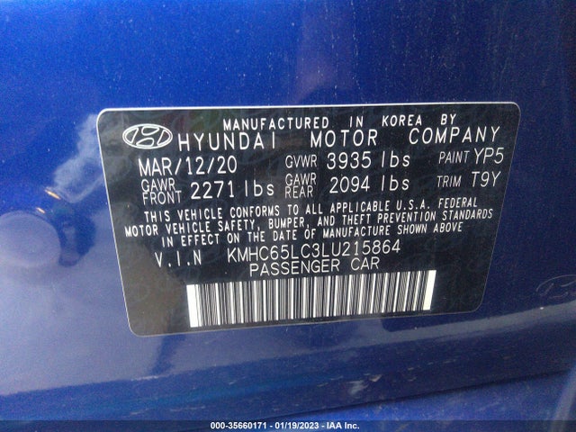 2020 Hyundai Ioniq, VIN: KMHC65LC3LU215864