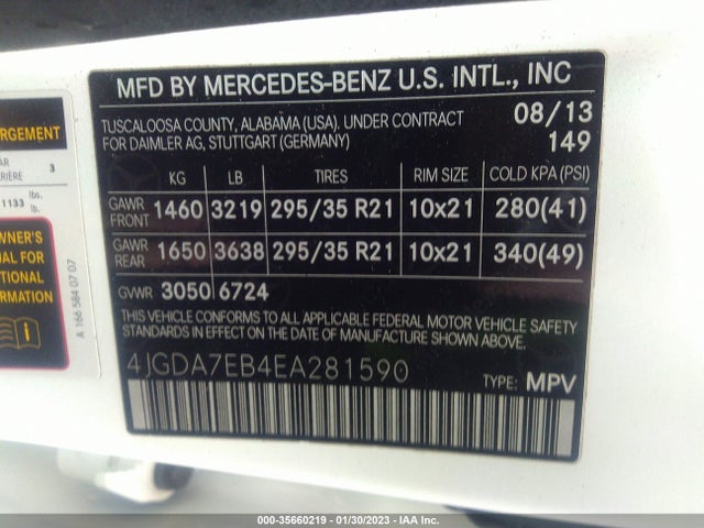 2014 Mercedes-Benz M-Class, VIN: 4JGDA7EB4EA281590