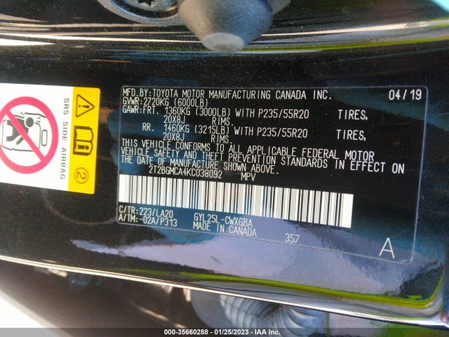 2019 Lexus RX, VIN: 2T2BGMCA4KC038092