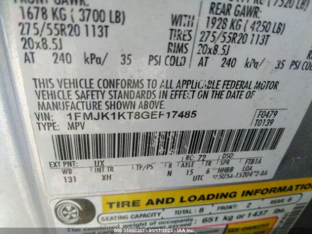 1FMJK1KT8GEF17485 Ford Expedition El Limited