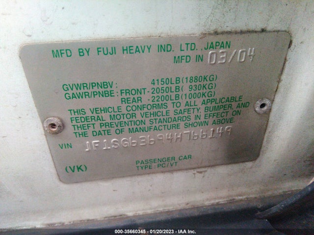 Subaru Forester 2004 JF1SG63694H766149 Image 10