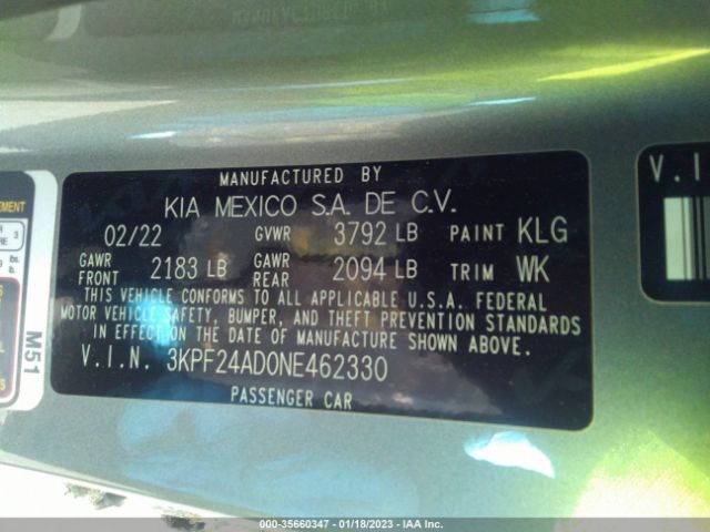 3KPF24AD0NE462330 KIA Forte Lxs