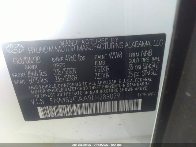 2020 Hyundai Santa Fe, VIN: 5NMS5CAA9LH289029
