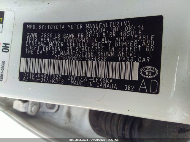 2015 TOYOTA COROLLA L/LE/S/S PLUS/LE PLUS VIN: 2T1BURHE5FC234828