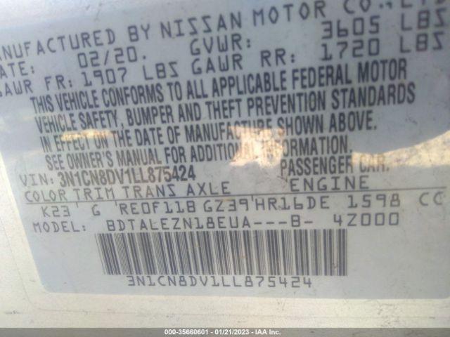 3N1CN8DV1LL875424 Nissan VERSA S