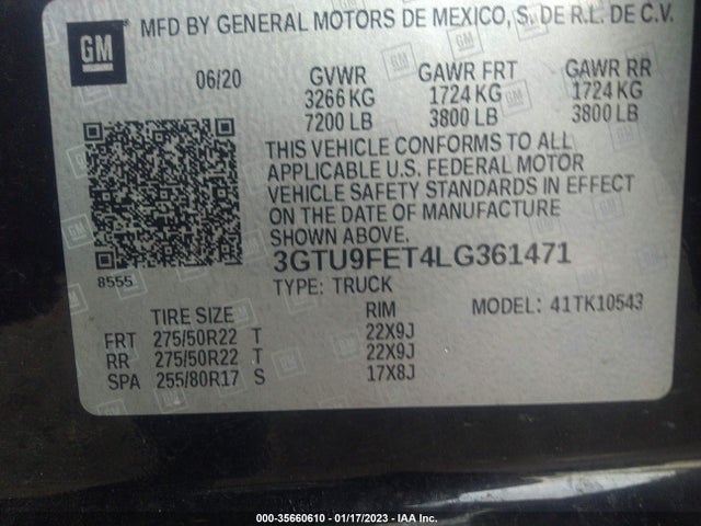 35660610 :رقم المزاد ، 3GTU9FET4LG361471 vin ، 2020 Gmc Sierra 1500 Denali مزاد بيع
