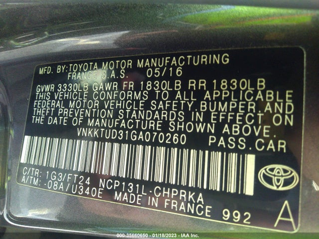 Toyota Yaris L/se/le 2016 VNKKTUD31GA070260 Image 9