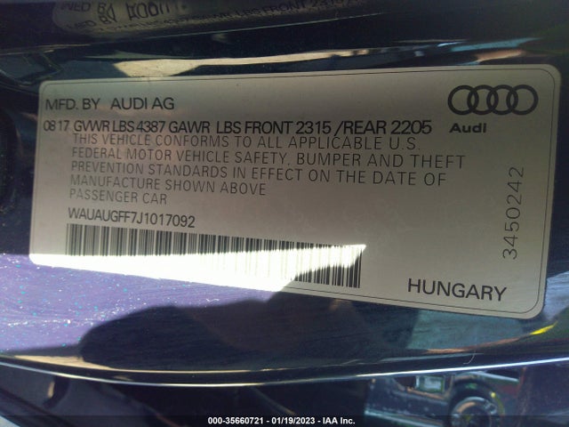 WAUAUGFF7J1017092 Audi A3 Sedan Premium/tech Premium