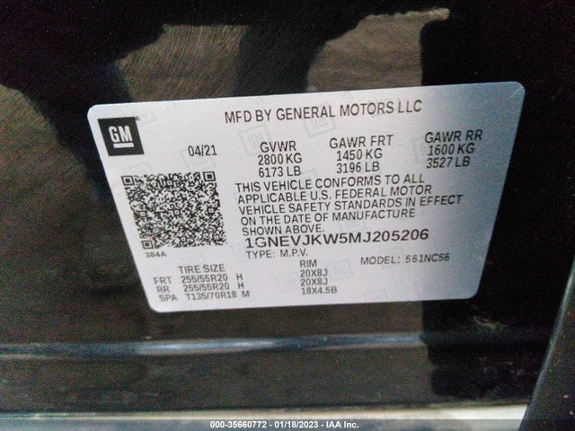 2021 Chevrolet Traverse, VIN: 1GNEVJKW5MJ205206