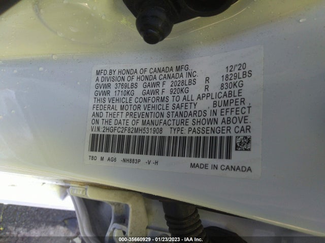 2021 Honda Civic, VIN: 2HGFC2F82MH531908