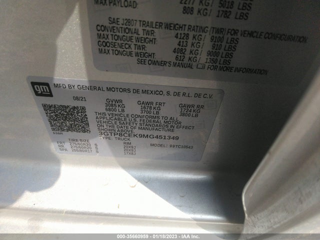 GMC Sierra 1500 Elevation 2021 3GTP8CEK9MG451349 Image 9