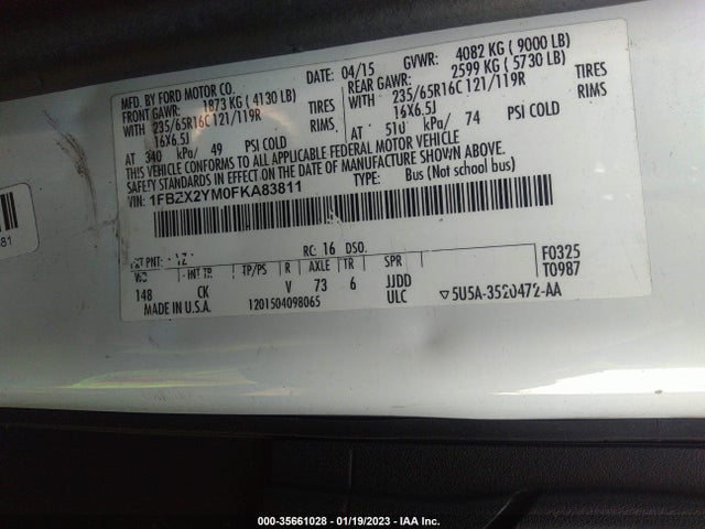 2015 Ford Transit, VIN: 1FBZX2YM0FKA83811