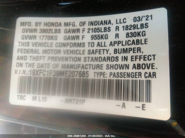 Honda l15b7 2021 19XFC1F39ME207685 Image 25