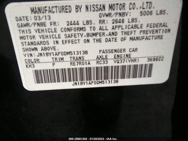 2013 INFINITI M37 VIN: JN1BY1AP0DM513138
