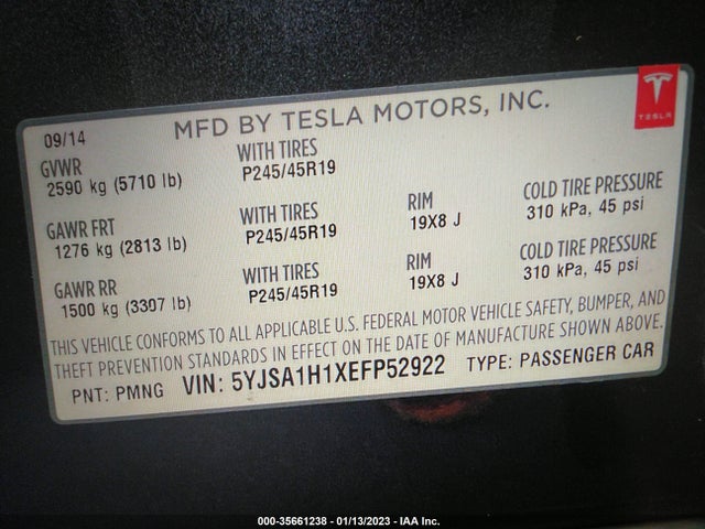 Tesla Model S 60 Kwh Battery/p85 2014 5YJSA1H1XEFP52922 Image 10