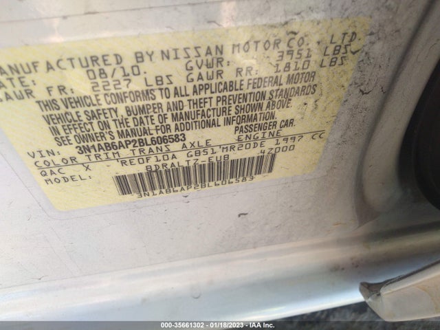 2011 NISSAN SENTRA 2.0 S VIN: 3N1AB6AP2BL606583