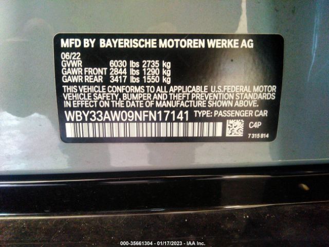 WBY33AW09NFN17141 BMW I4 M50