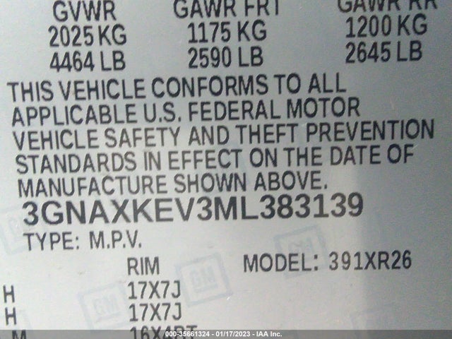 Chevrolet EQUINOX LT 2021 3GNAXKEV3ML383139 Image 9