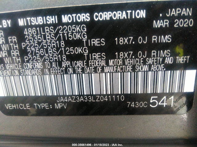 JA4AZ3A33LZ041110 Mitsubishi Outlander Es/se/sel/le/sp