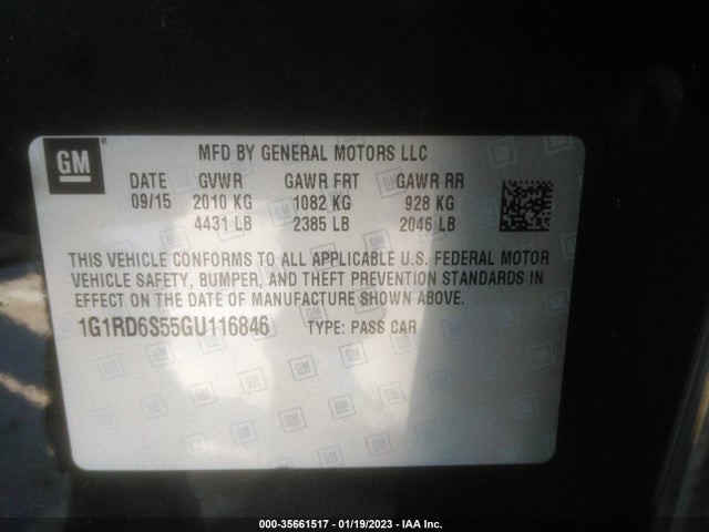 2016 Chevrolet Volt, VIN: 1G1RD6S55GU116846