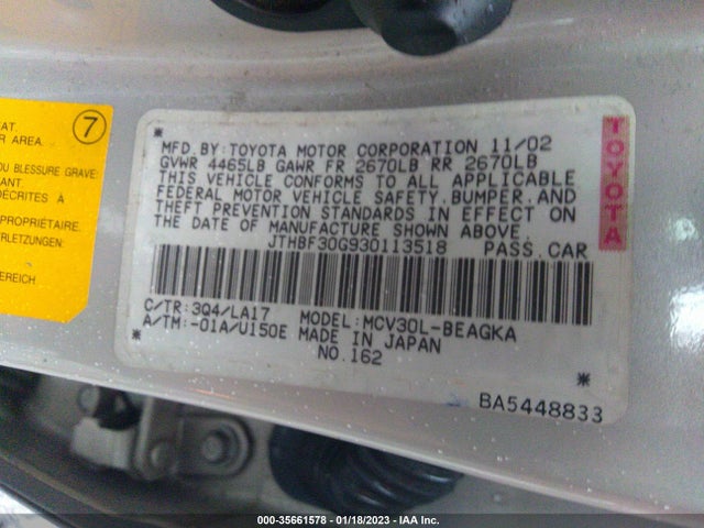 Lexus ES 300 2003 JTHBF30G930113518 Image 8