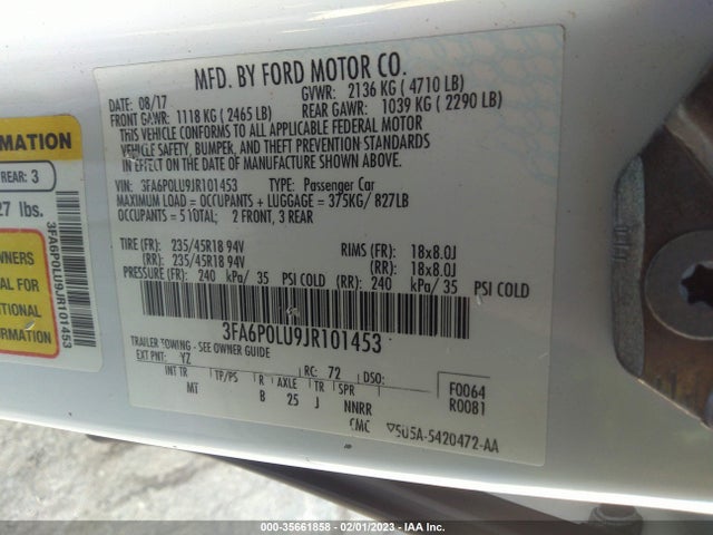 2018 Ford Fusion, VIN: 3FA6P0LU9JR101453