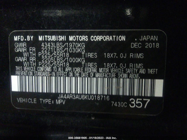 JA4AR3AU6KU018716 Mitsubishi Outlander Sport 2.0