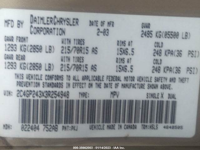 2C4GP243X3R254948 Chrysler Town & Country
