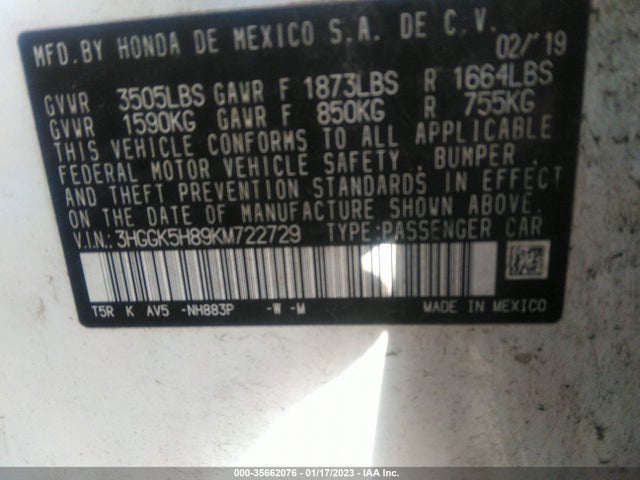 2019 Honda Fit, VIN: 3HGGK5H89KM722729