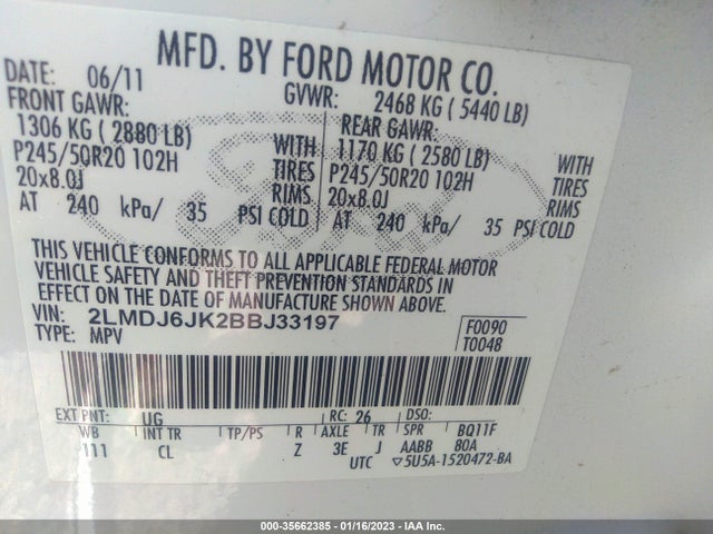 Lincoln MKX 2011 2LMDJ6JK2BBJ33197 Image 11