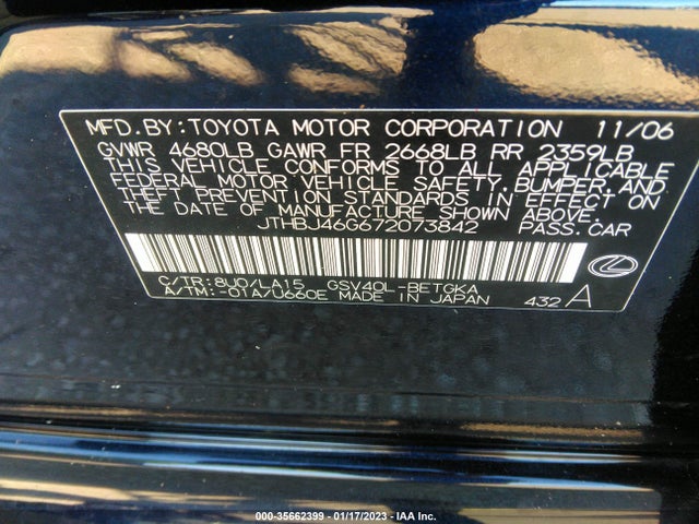 Lexus ES 350 2007 JTHBJ46G672073842 Image 10