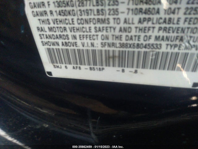 2006 HONDA ODYSSEY TOURING VIN: 5FNRL388X6B045533