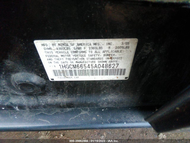 2005 HONDA ACCORD SDN EX-L V6 VIN: 1HGCM66545A048627
