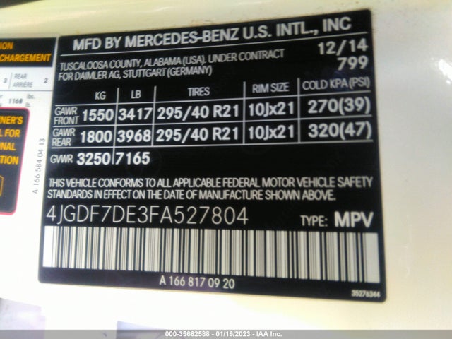 2015 Mercedes-Benz GL-Class, VIN: 4JGDF7DE3FA527804