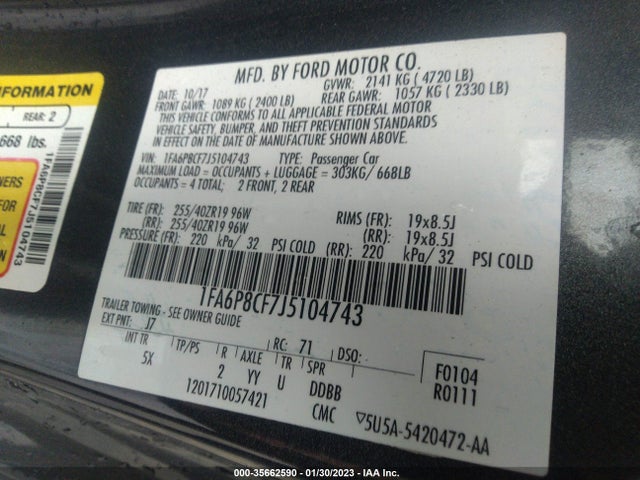 2018 FORD MUSTANG GT VIN: 1FA6P8CF7J5104743